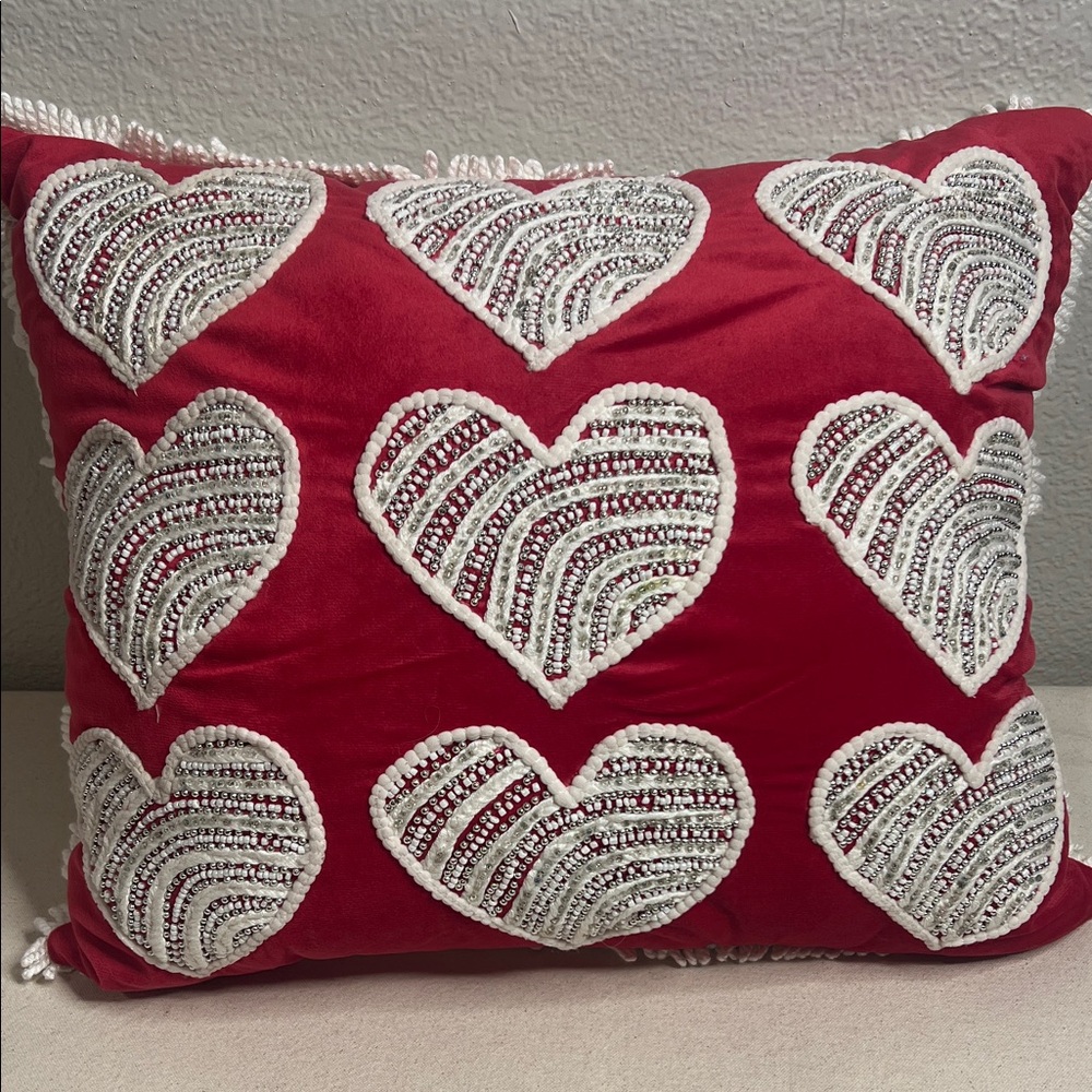 ❤️ Red  Valentine Heart Accent Pillow with Embroidered Detail